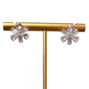 Sparkly Crystal Flower Sterling Silver Posts Stud Earring